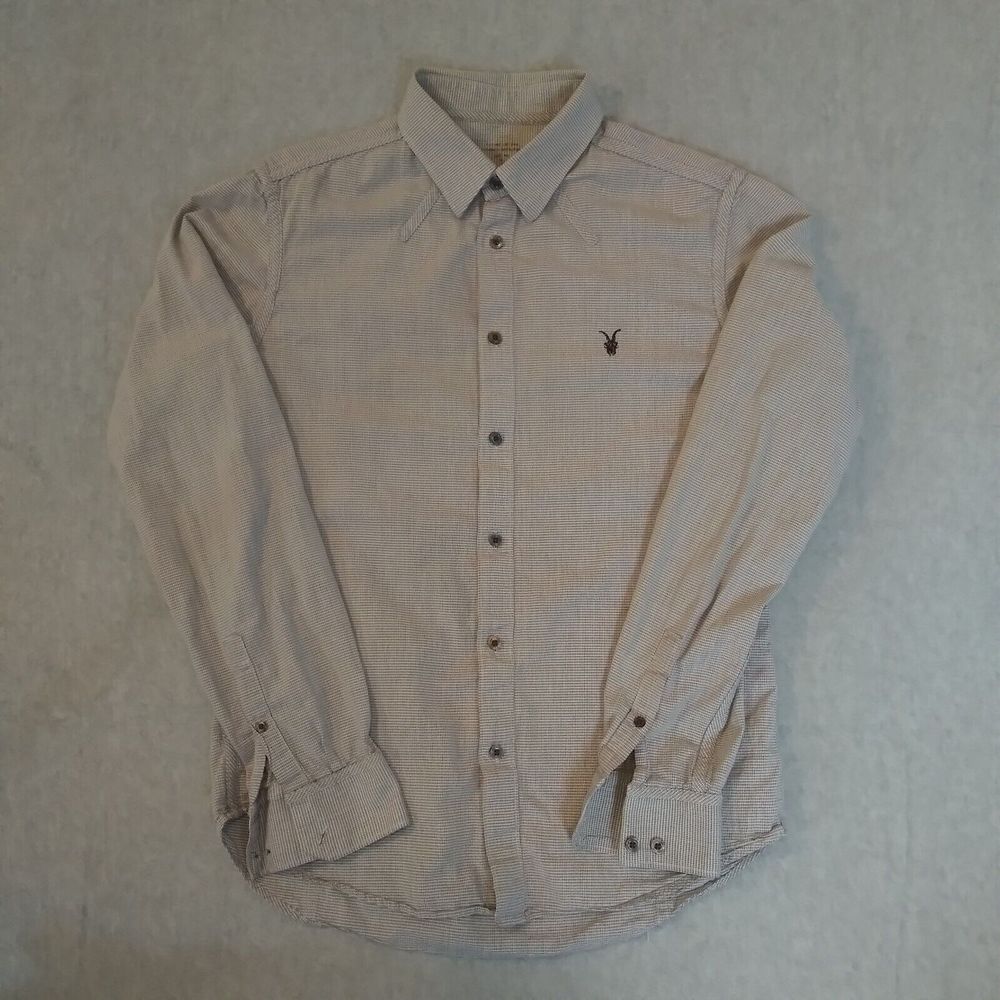 All Saints Shirt Mens Medium Grey Check Plaid Spitalfields Jacks Place Button Up